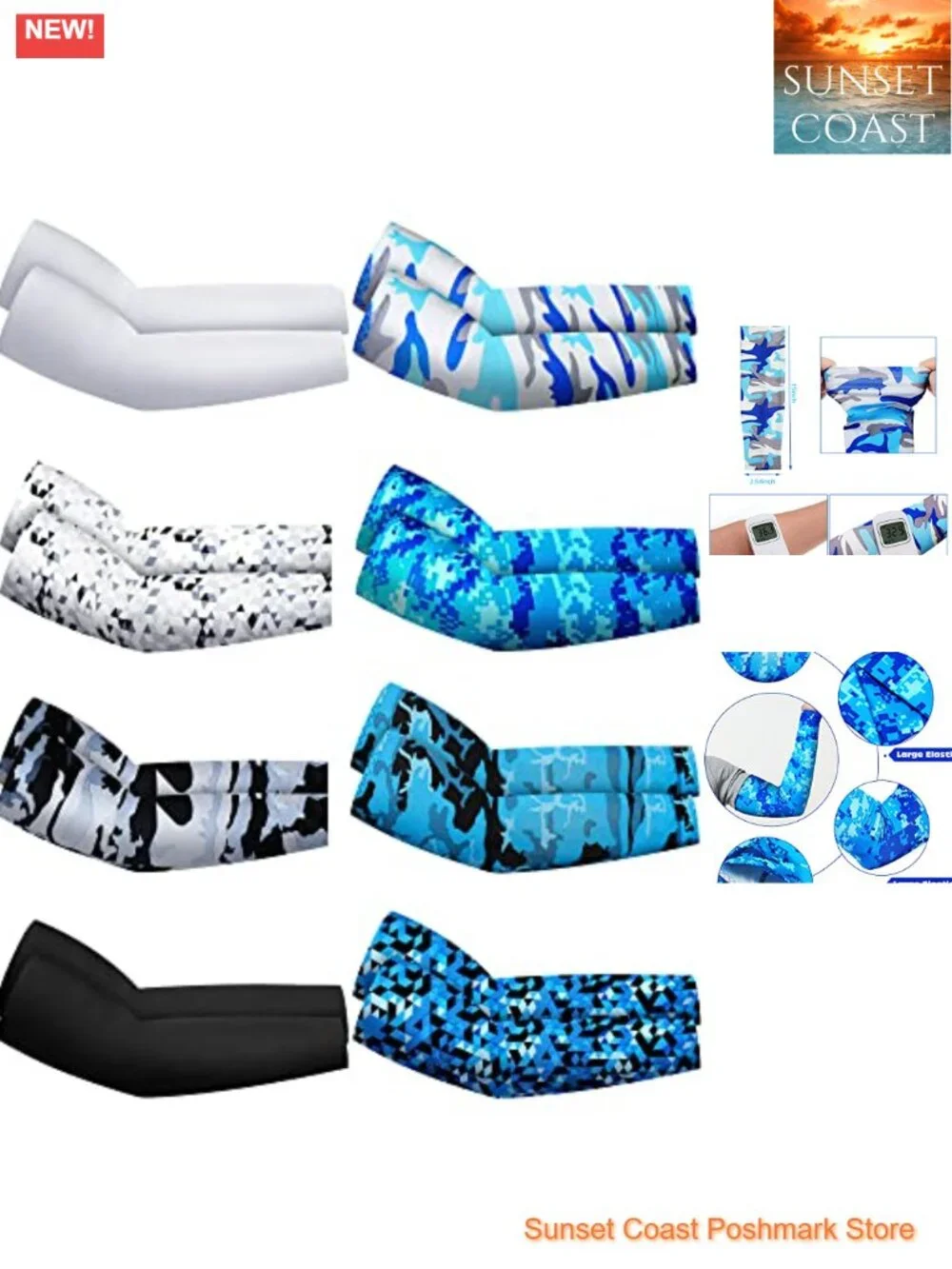 8 Pairs Cooling Compression Arm Sleeves UPF 50 UV Sun Protection Nylon Spandex